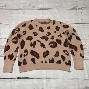 Esqualo Leopard Print Knit Sweater, Tan and Brown - Size S